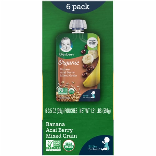 Gerber Organic 2nd Foods Banana Acai Berry & Mixed Grain Baby Food Perspective: right