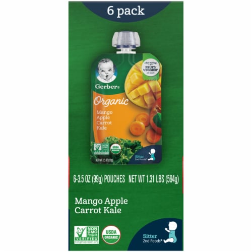 Gerber Organic 2nd Foods Mango Apple Carrot & Kale Baby Food Pouches 6 Count Perspective: right