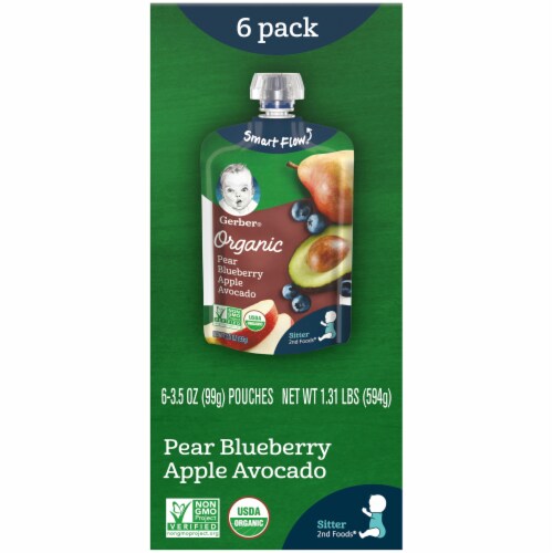 Gerber 2nd Foods Organic Pear Blueberry Apple & Avocado Baby Food Pouches 6 Count Perspective: right