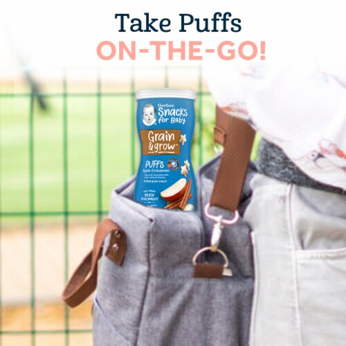 Gerber Snacks for Baby Grain &amp; Grow Puffs Banana &amp; Apple Strawberry Variety Pack Perspective: right