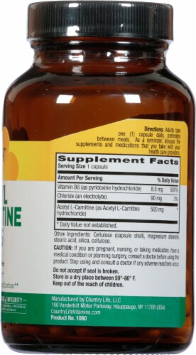 Country Life Acetyl L-Carnitine 500 mg Vegan Capsules Perspective: right