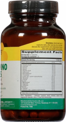 Country Life® Max-Amino with Vitamin B6 Vegetarian Capsules Perspective: right