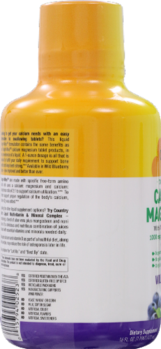 Country Life Calcium 1000 mg Magnesium 500 mg with Vitamin D3 400 IU Wild Blueberry Liquid Perspective: right