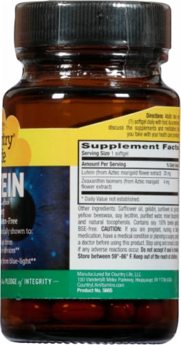 Country Life Lutein with Zeaxanthin Dietary Supplement Softgels 20mg Perspective: right