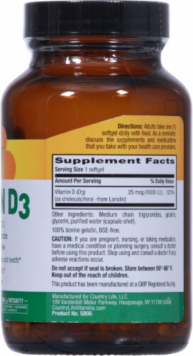 Country Life® Vitamin D3 Softgels 1000IU Perspective: right