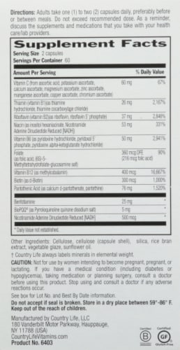 Country Life Advanced Coenzyme B-Complex Vegetarian Capsules 120 Count Perspective: right
