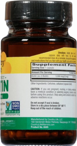 Country Life High Potency Biotin Vegan Capsules 5mg Perspective: right