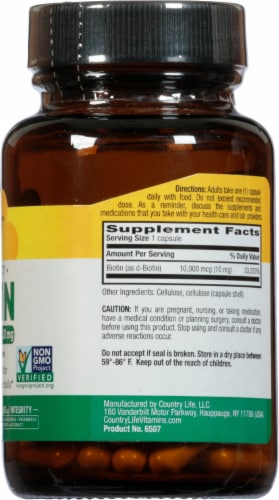 Country Life High Potency Biotin Vegetarian Capsules 10mg Perspective: right