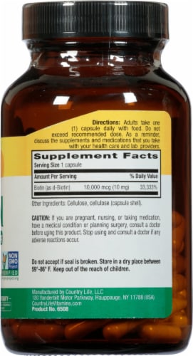 Country Life® Biotin Vegetarian Capsules 10 mg Perspective: right