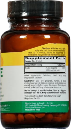 Country Life Folic Acid Tablets 250 Count Perspective: right