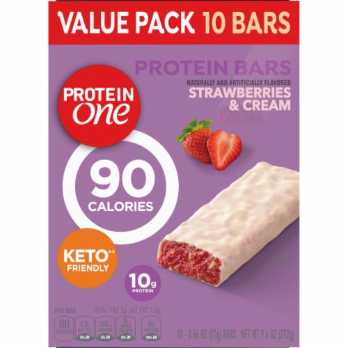 Protein One Strawberries and Cream 90 Calorie Protein Bars Keto Friendly Snack Bars Perspective: right