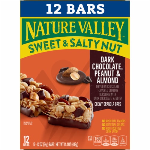 Nature Valley Whole Grain Dark Chocolate Peanut Almond Sweet and Salty Nut Granola Bars Perspective: right