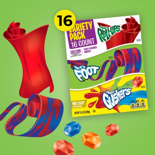 Fruit Roll-Ups Fruit by the Foot Gushers Snacks Variety Pack Perspective: right