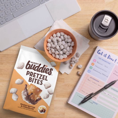 Chex Mix Peanut Butter and Chocolate Muddy Buddies Pretzel Bites Perspective: right