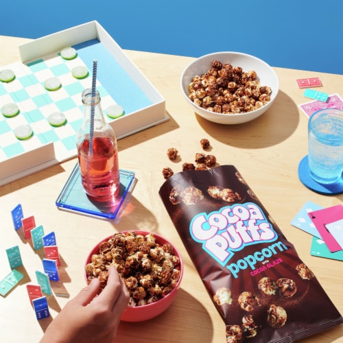 Cocoa Puffs Chocolate Popcorn Snack with Cocoa Glaze Sweet Flavored Party Snack Bag Perspective: right