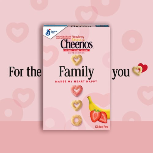 General Mills Strawberry Banana Cheerios Happy Heart Shapes Large Size Cereal Perspective: right
