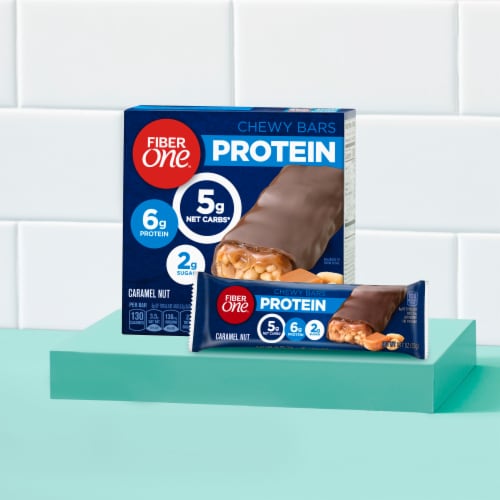 Fiber One Caramel Nut Chewy Protein Bars Healthy Lunch Box Snacks Perspective: right