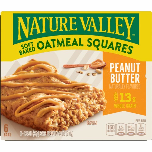 Nature Valley Whole Grain Peanut Butter Soft Baked Oatmeal Squares Breakfast Snacks Perspective: right