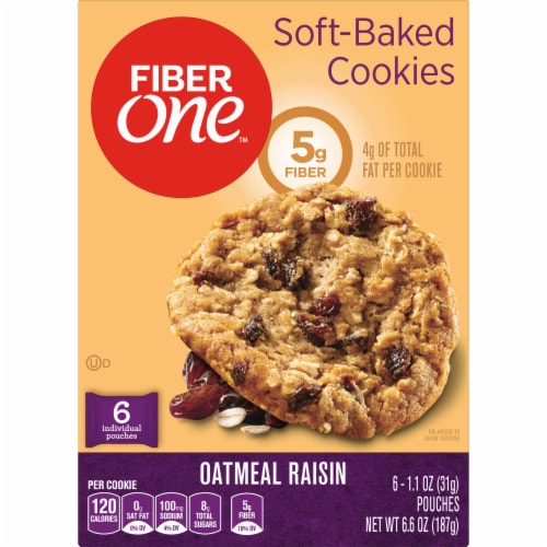 Fiber One Oatmeal Raisin Chewy Soft Baked Cookies Ready To Eat Dessert Snacks Perspective: right