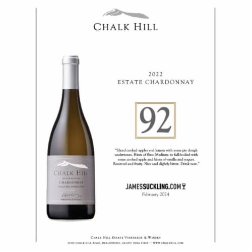 Chalk Hill Estate Bottled Chardonnay California White Wine Perspective: right
