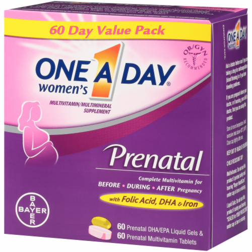 One A Day Women's Prenatal Multivitamin / Multimineral with Folic Acid DHA & Iron Supplement Perspective: right