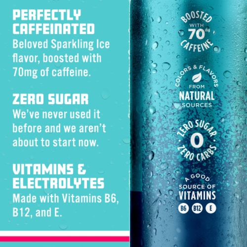 Sparkling Ice® Caffeinated Blue Raspberry Flavored Sparkling Water Can Perspective: right