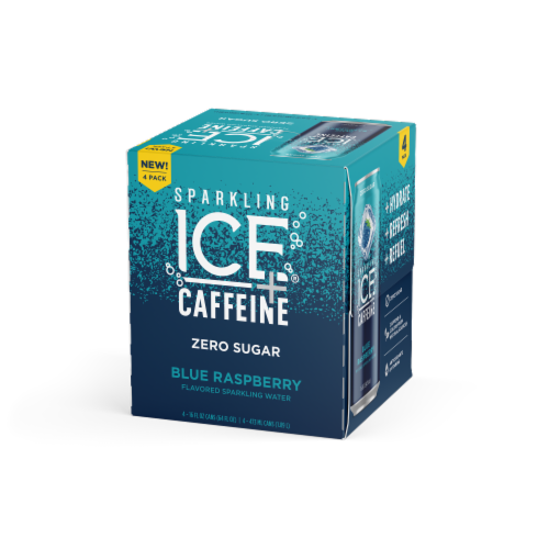 Sparkling Ice® Caffeinated Blue Raspberry Flavored Sparkling Water Cans Perspective: right