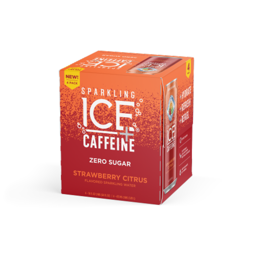 Sparkling Ice® + Caffeine Zero Sugar Strawberry Citrus Flavored Sparkling Water Cans Perspective: right