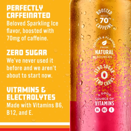 Sparkling Ice +Caffeine Zero Sugar Watermelon Lemonade Sparkling Water Perspective: right