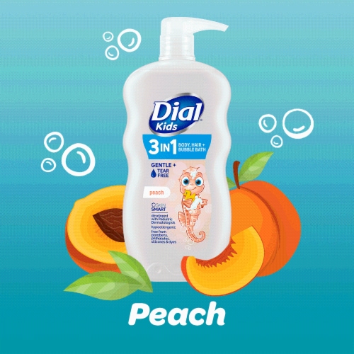 Dial ® Kids 3-in-1 Peach Body & Hair Wash with Bubble Bath, 24 fl oz ...