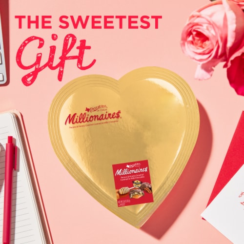 PANGBURN'S OF TEXAS Milk Chocolate Millionaires Valentine's Day Heart Candy Gift Box Perspective: right