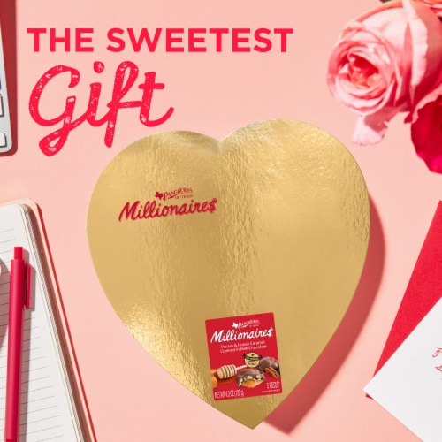 PANGBURN'S OF TEXAS Milk Chocolate Millionaires Valentine's Day Heart Candy Gift Box Perspective: right
