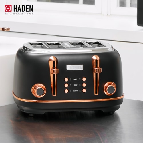 Haden Heritage 4 Slice Wide Slot Stainless Steel Toaster, Black & Copper Perspective: right