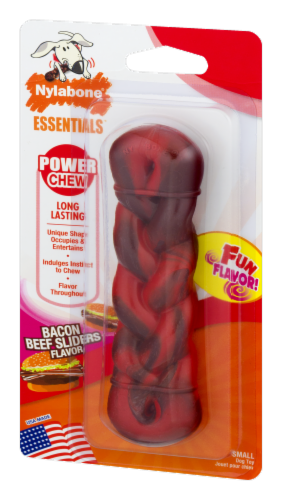 Nylabone Essentials Bacon & Beef Sliders Flavor Long Lasting Small Power Chew Braid Perspective: right