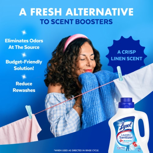 Lysol Laundry Sanitizer, Laundry Odor Eliminator 0% Bleach Laundry Sanitizer, Crisp Linen, 90 fl oz Perspective: right