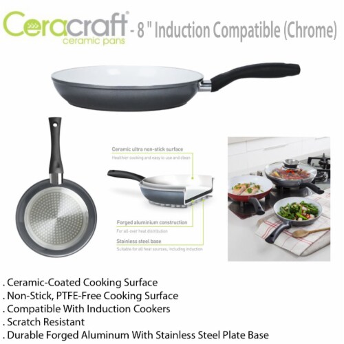 Ceracraft Ceramic Pan- 8 Induction Compatible (Chrome) Perspective: right