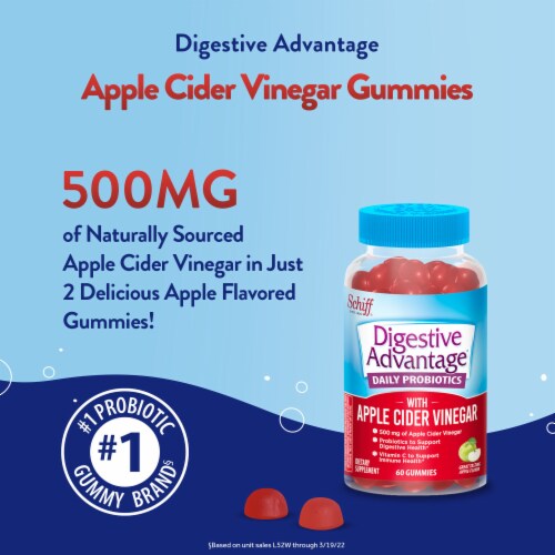 Digestive Advantage Daily Probiotics With Apple Cider Vinegar Gummies Perspective: right