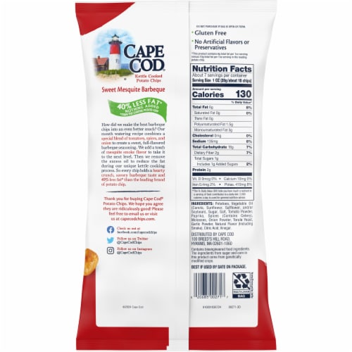 Cape Cod Potato Chips Less Fat Sweet Mesquite Barbeque Kettle Chips Perspective: right