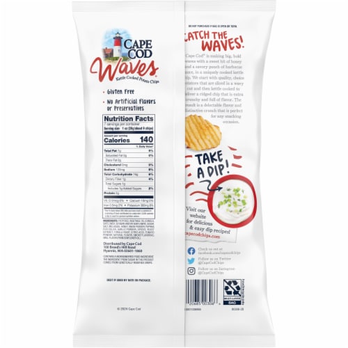Cape Cod Waves Potato Chips Wavy Cut Honey BBQ Kettle Chips Perspective: right