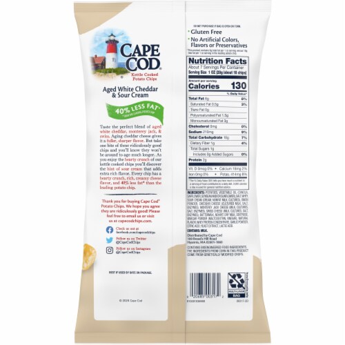 Cape Cod Potato Chips Less Fat White Cheddar And Sour Cream Kettle Cooked Chips Perspective: right