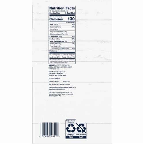 Cape Cod Potato Chips Less Fat Original Kettle Chips 1 Oz Snack Bags Perspective: right