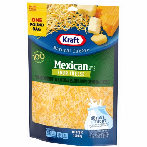 Kraft Mexican Style Four Cheese Blend Shredded Cheese, 16 oz Bag Perspective: right