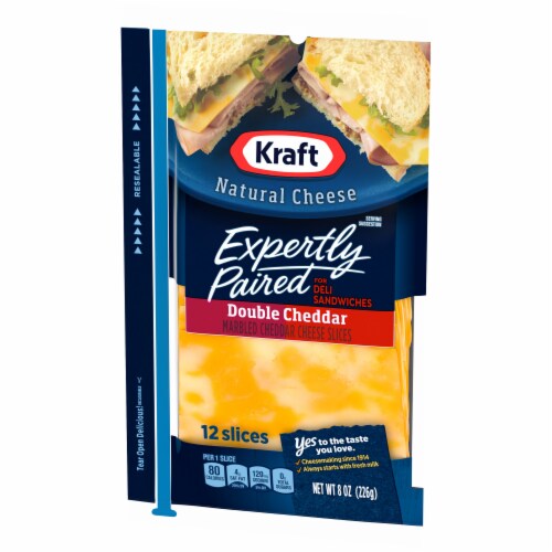Kraft Expertly Paired Double Cheddar Cheese Slices for Deli Sandwiches Perspective: right