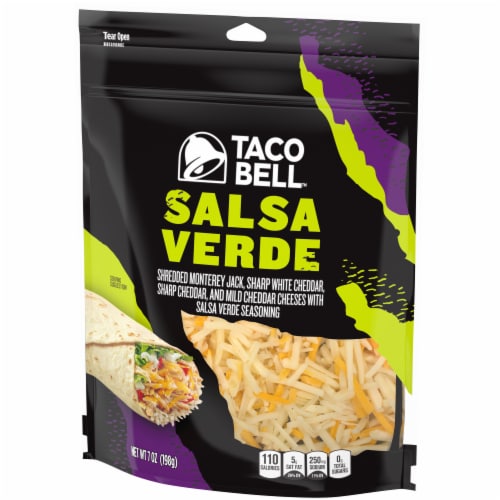 Taco Bell Salsa Verde Monterey Jack Sharp White Cheddar Sharp Cheddar & Mild Cheddar Cheese Perspective: right