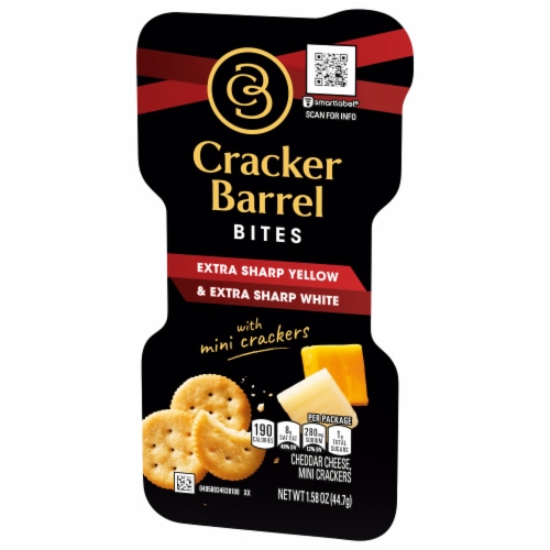 Cracker Barrel Bites with Extra Sharp Yellow & Extra Sharp White Cheddar Cheese with Butter Crackers Perspective: right
