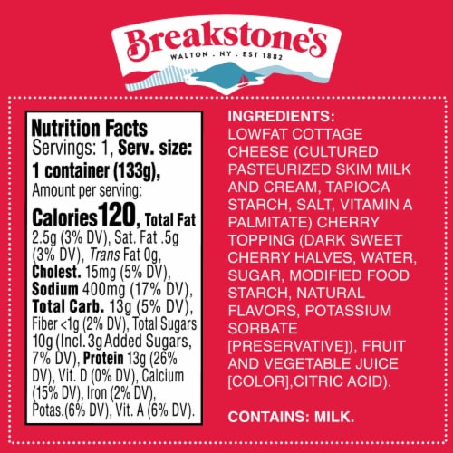 Breakstone's Lowfat 2% Milkfat Small Curd Black Cherry Cottage Doubles 4.7 oz Perspective: right