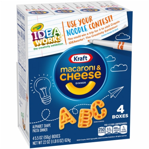 Kraft Mac N Cheese Macaroni and Cheese Dinner with ABC Pasta Shapes & Crayola Coloring Boxes Perspective: right