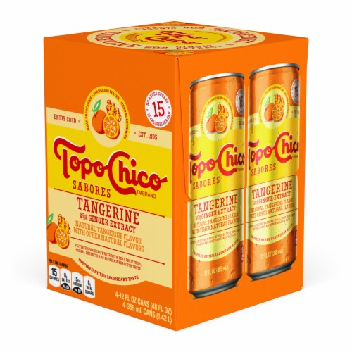 Topo Chico Mineral Sabores Tangerine with Ginger Extract Flavored Sparkling Water Cans Perspective: right