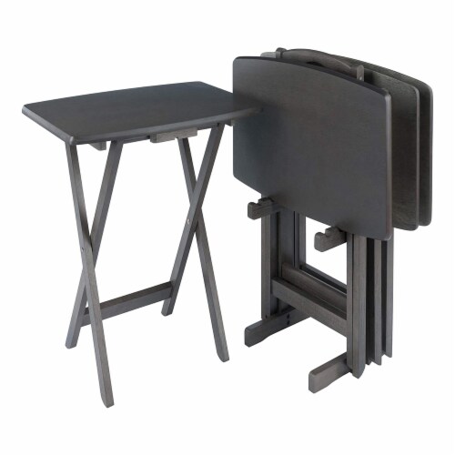 Winsome Dorian 5 Piece TV Snack Tray Set with Storage Stand Gray