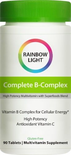 Rainbow Light Complete Vitamin B Complex With Vitamin C Cellular Energy Support Supplement Perspective: right